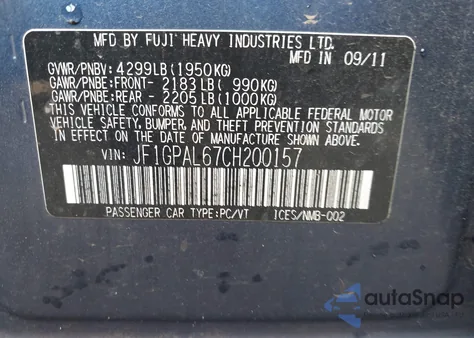 2012 Subaru Impreza 2.0I Sport Premium z USA, uszkodzony, nr VIN JF1GPAL67CH200157